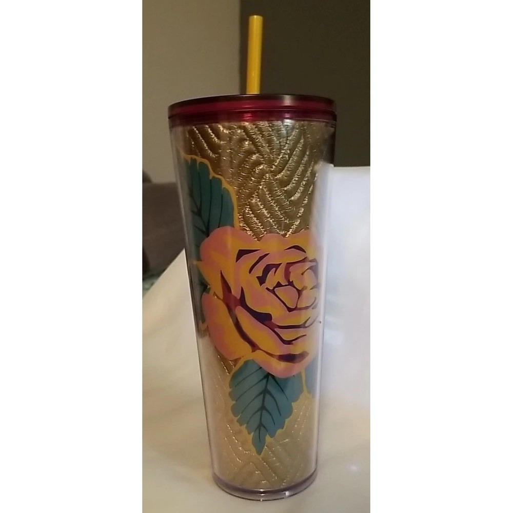 Starbucks‎ Gold Quilted Rose Venti Tumbler Cup Fall 2020   24 Oz Rare Beauty !!